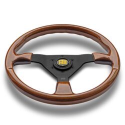 MOMO MONTECARLO HERITAGE WOOD STEERING WHEEL - MAHOGANY WOOD BLACK SPOKES 350MM