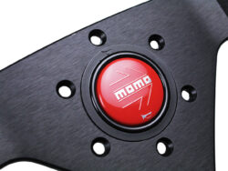 MOMO MONTECARLO STEERING WHEEL - BLACK ALCANTARA RED STITCHING BLACK SPOKES 350MM