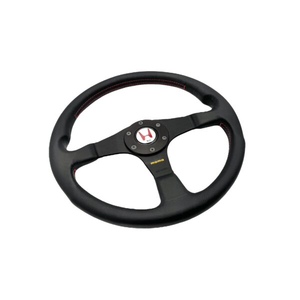 HONDA NSX-R Steering Wheel 350mm Kit - Black Leather Black Spokes Red Stitching