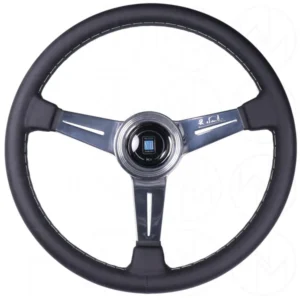 NARDI ND Classic Steering Wheel 360mm - Black Leather / Polished Spokes / Grey Stitching