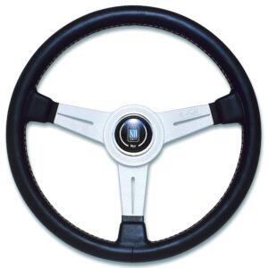 NARDI ND Classic Steering Wheel 390mm - Black Leather / Silver Anodized Spokes / Grey Stitching