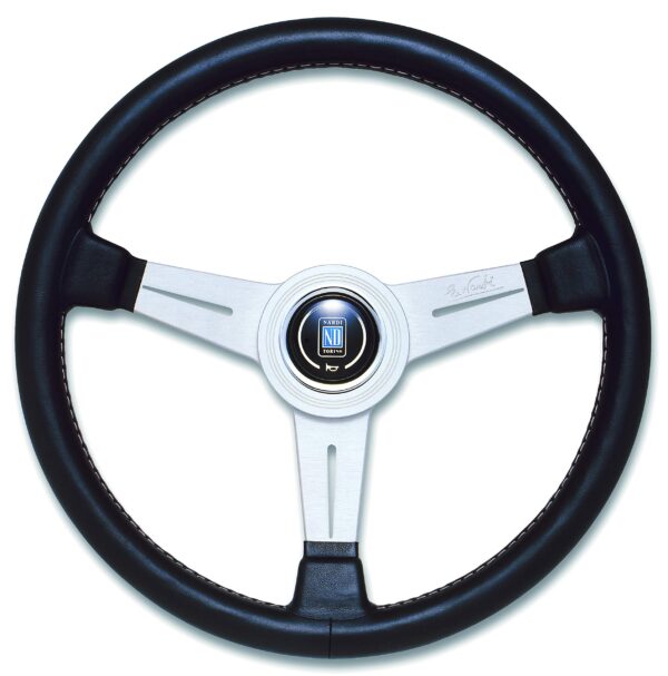 NARDI ND Classic Steering Wheel 390mm - Black Leather / Silver Anodized Spokes / Grey Stitching