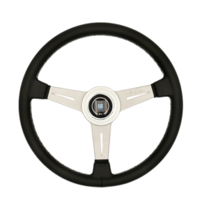 NARDI ND Classic Steering Wheel 360mm - Black Leather / Silver Anodized Spokes / Grey Stitching