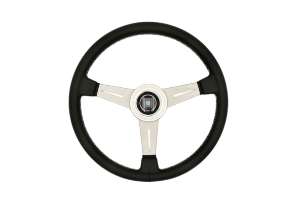 NARDI ND Classic Steering Wheel 360mm - Black Leather / Silver Anodized Spokes / Grey Stitching