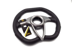 Luisi Auro Black Steering Wheel 350mm - Black Polyurethane / Silver Spokes