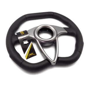 Luisi Auro Black Steering Wheel 350mm - Black Polyurethane / Silver Spokes