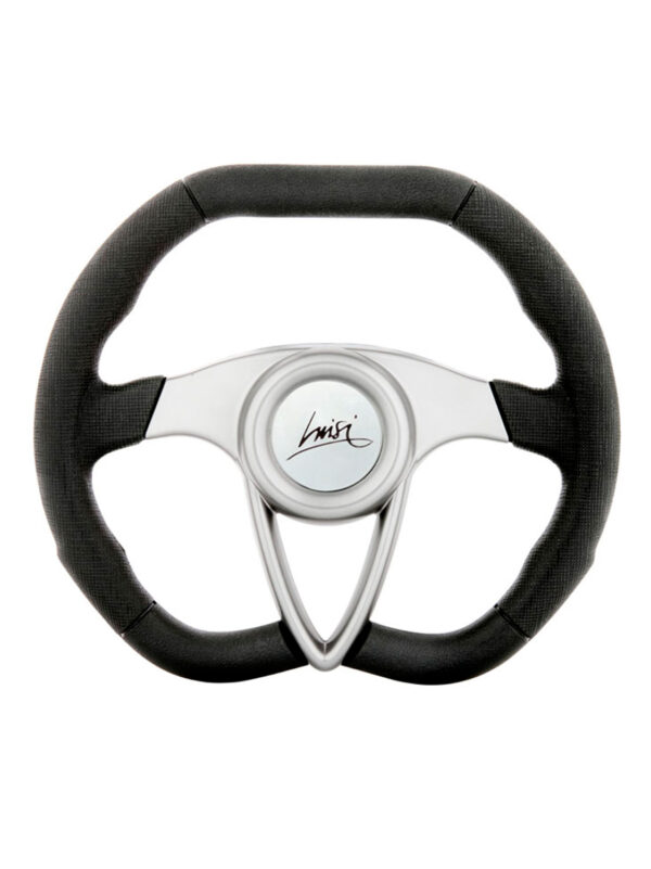 Luisi Auro Black Steering Wheel 350mm - Black Polyurethane / Silver Spokes